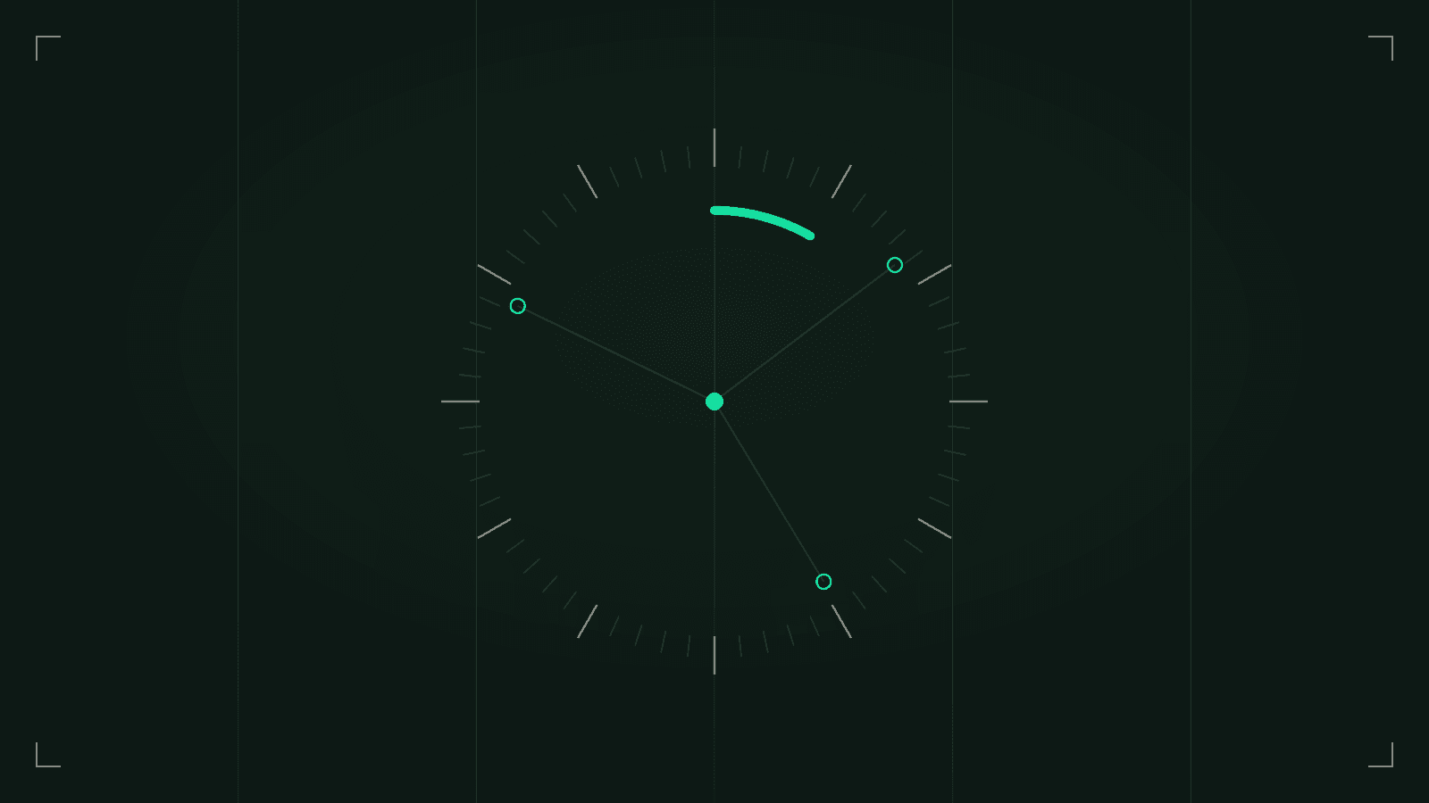 Editorial diagram: a sixty-tick clock ring with one hour segment lit and three source nodes feeding the centre.